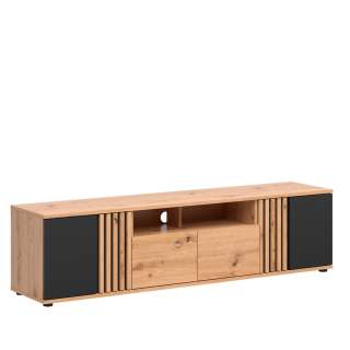 Tv-benk Varbes  180x46 cm - 2 skuffer - 2 dører - eik artisan - svart matt- spiler