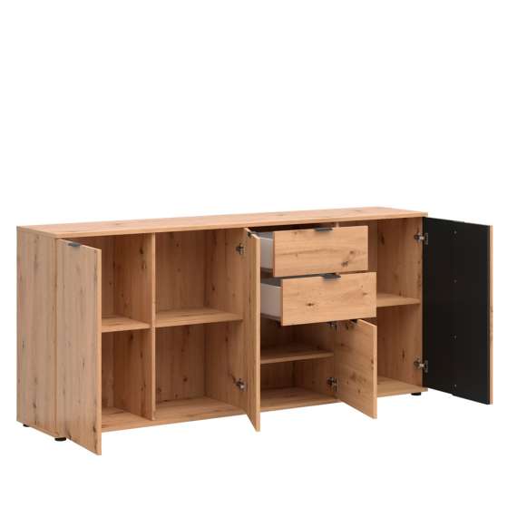 Skjenk Varbes  194x87 cm - 2 skuffer - 4 dører - eik artisan - svart matt- spiler