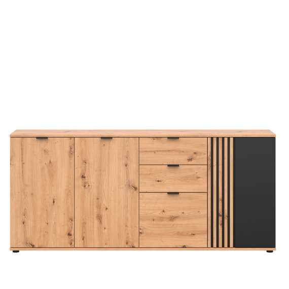 Skjenk Varbes  194x87 cm - 2 skuffer - 4 dører - eik artisan - svart matt- spiler