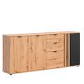 Skjenk Varbes  194x87 cm - 2 skuffer - 4 dører - eik artisan - svart matt- spiler