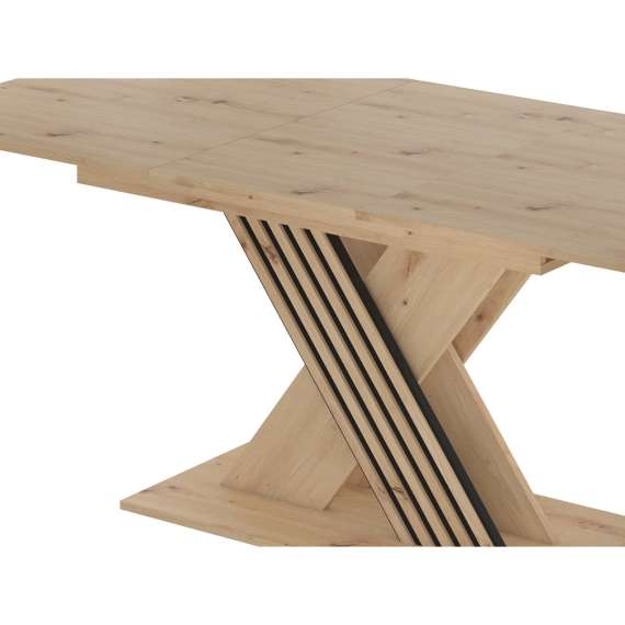 Spisebord VARBES 138-178 cm - med illeggsplate -  eik artisan - svart matt