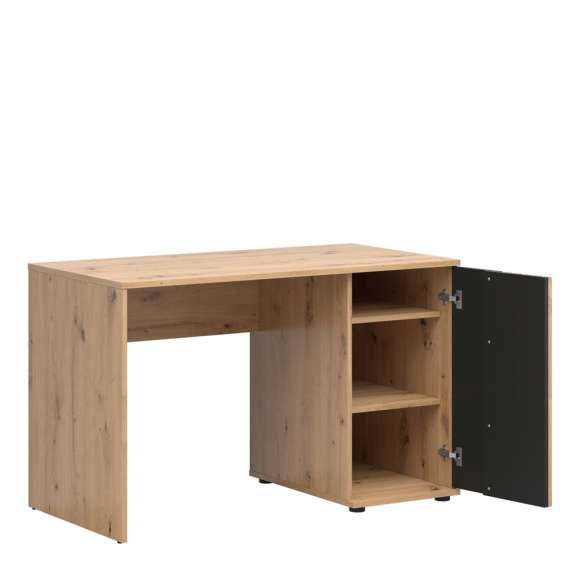 Skrivebord VARBES 120x60 cm - 1 dør - eikartisan - svart matt