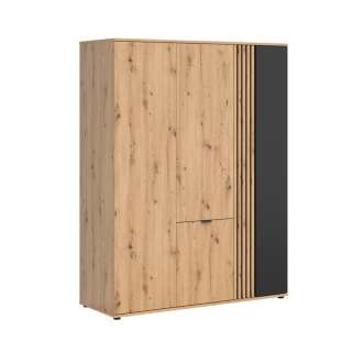 Garderobeskap Varbes  150x195 cm - 4 dører - eik artisan - svart matt- spiler