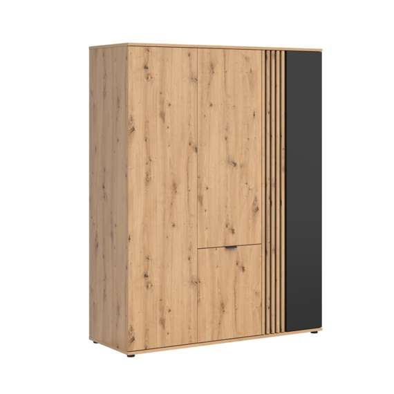 Garderobeskap Varbes  150x195 cm - 4 dører - eik artisan - svart matt- spiler