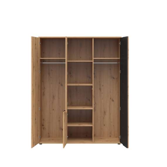 Garderobeskap Varbes  150x195 cm - 4 dører - eik artisan - svart matt- spiler