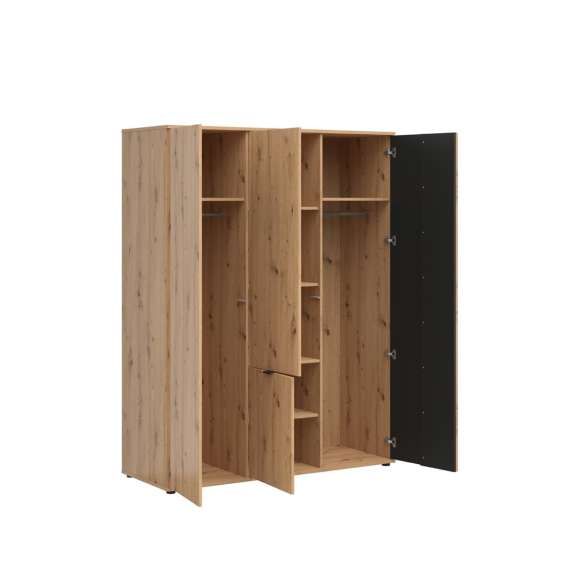 Garderobeskap Varbes  150x195 cm - 4 dører - eik artisan - svart matt- spiler