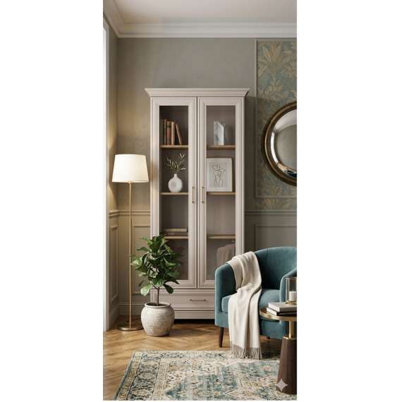 Vitrineskap Anga 99x197 cm - 2 dører - 1 skuff - cashmere - eik mauvella