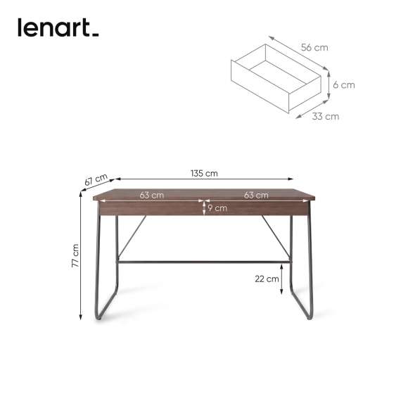 Skrivebord Match MB 135x67 cm - brun eik - med skuffer