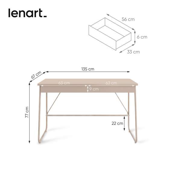 Skrivebord Match MB 135x67 cm - beige - med skuffer