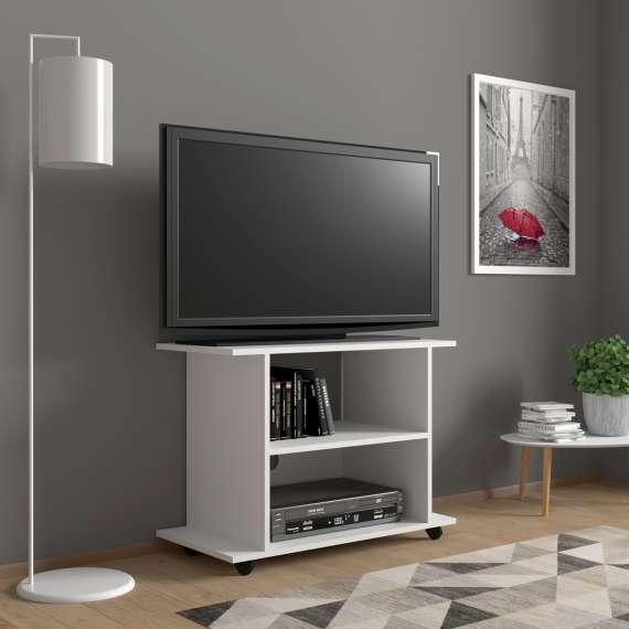 Tv-benk Yogi 80x60 cm - hvit - med hjul