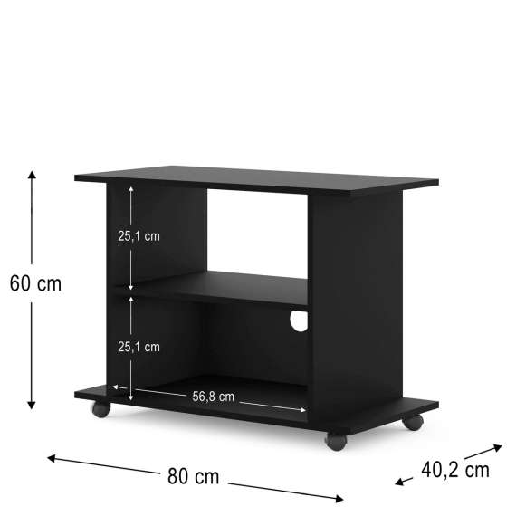 Tv-benk Yogi 80x60 cm - sort - med hjul