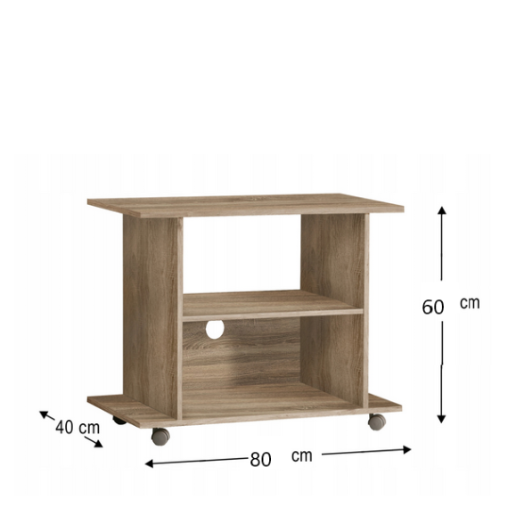 Tv-benk Yogi 80x60 cm - lys eik - med hjul