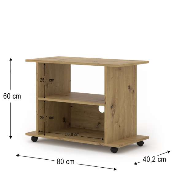 Tv-benk Yogi 80x60 cm - eik - med hjul