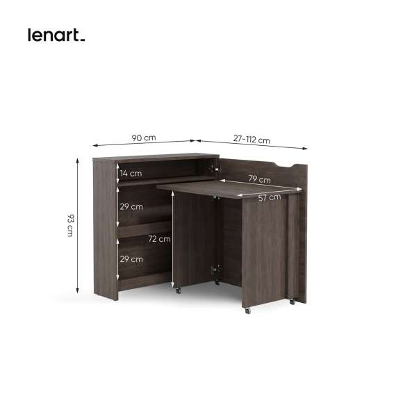 Work Concept Slim skrivebord 90 cm - sammenleggbart - brun eik
