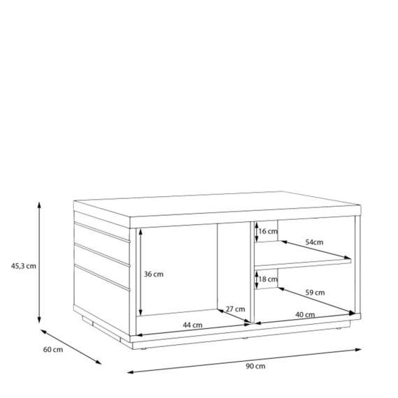 Sofabord AURIQUET 90x60 cm - eik vill - svart matt - 1 dør