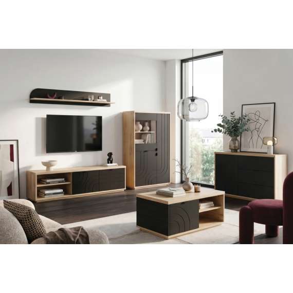Sofabord AURIQUET 90x60 cm - eik vill - svart matt - 1 dør