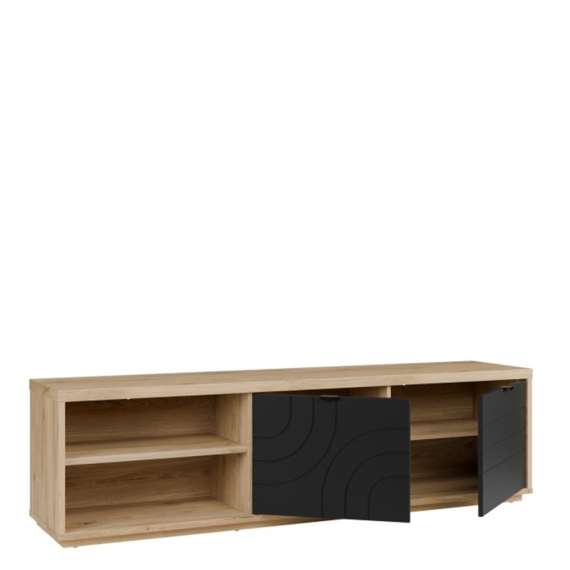 Tv-benk AURIQUET 185x52 cm - eik vill - svart matt - 2 dører