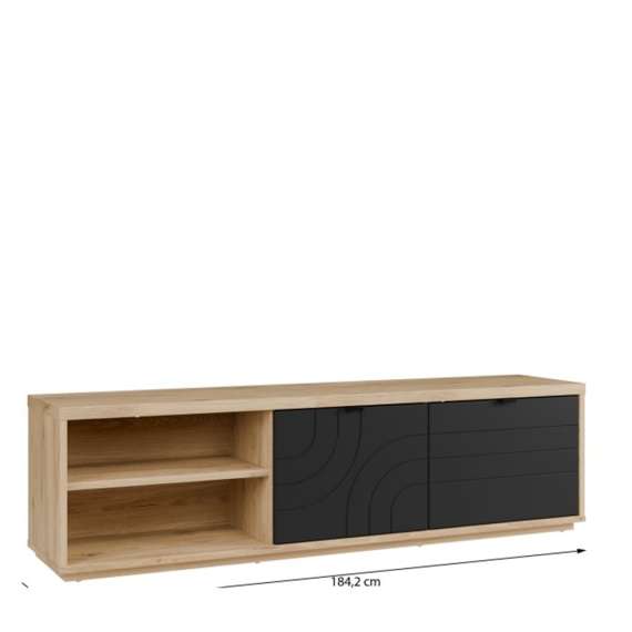Tv-benk AURIQUET 185x52 cm - eik vill - svart matt - 2 dører