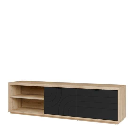 Tv-benk AURIQUET 185x52 cm - eik vill - svart matt - 2 dører