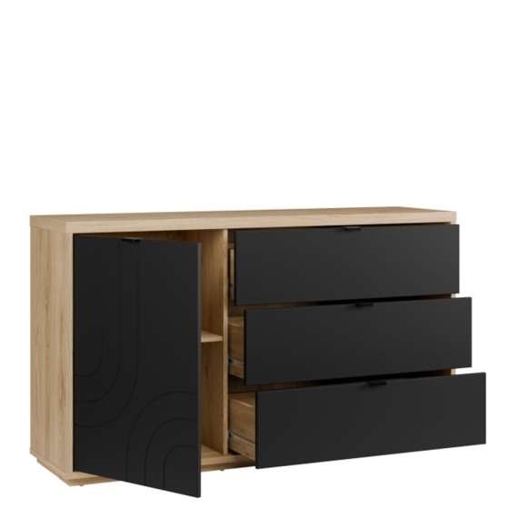 Skjenk AURIQUET 150x87 cm - eik vill - svart matt - 1 dør - 3 skuffer