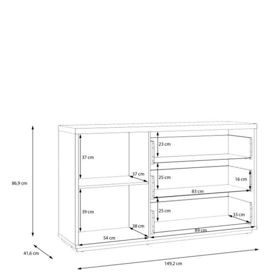 Skjenk AURIQUET 150x87 cm - eik vill - svart matt - 1 dør - 3 skuffer