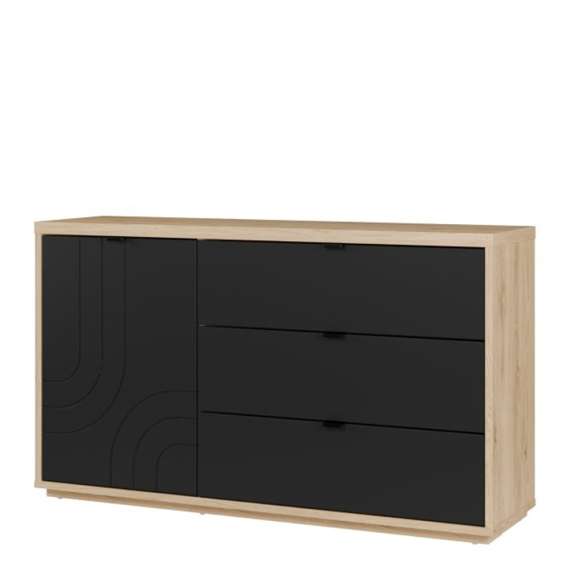 Skjenk AURIQUET 150x87 cm - eik vill - svart matt - 1 dør - 3 skuffer