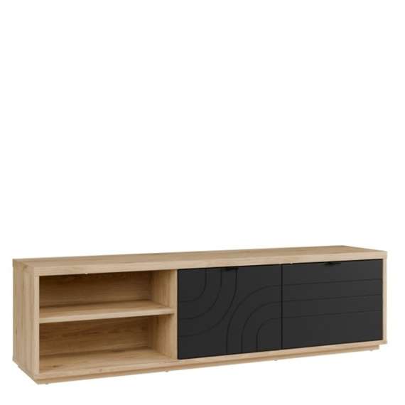 Tv-benk AURIQUET 185x52 cm - eik vill - svart matt - 2 dører