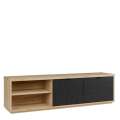 Tv-benk AURIQUET 185x52 cm - eik vill - svart matt - 2 dører