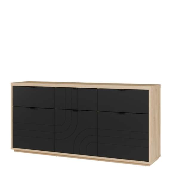 Skjenk AURIQUET 180x87 cm - eik vill - svart matt - 3 dører - 3 skuffer