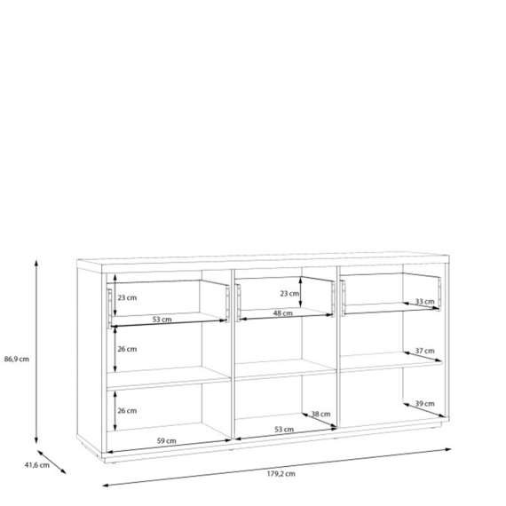 Skjenk AURIQUET 180x87 cm - eik vill - svart matt - 3 dører - 3 skuffer