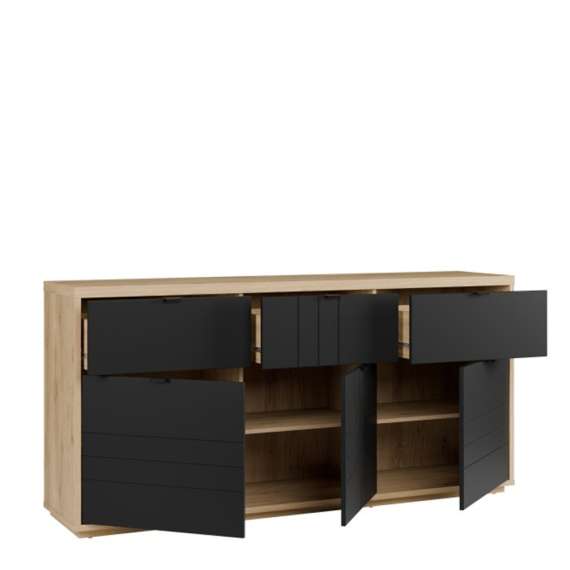 Skjenk AURIQUET 180x87 cm - eik vill - svart matt - 3 dører - 3 skuffer