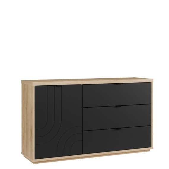 Skjenk AURIQUET 150x87 cm - eik vill - svart matt - 1 dør - 3 skuffer