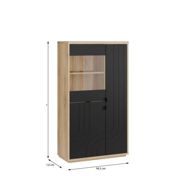 Vitrineskap AURIQUET 95x167 cm - eik vill - svart matt - 3 dører