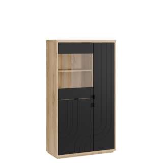 Vitrineskap AURIQUET 95x167 cm - eik vill - svart matt - 3 dører