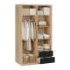 Garderobeskap AURIQUET 115x202 cm - eik vill - svart matt - 2 dører - 2 skuffer