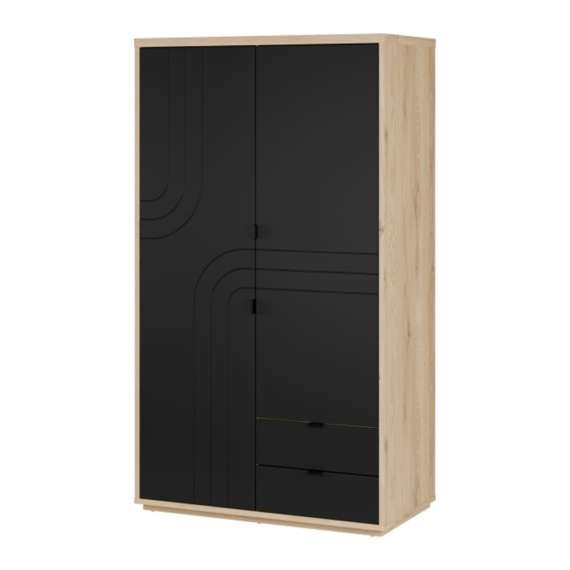Garderobeskap AURIQUET 115x202 cm - eik vill - svart matt - 2 dører - 2 skuffer