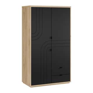 Garderobeskap AURIQUET 115x202 cm - eik vill - svart matt - 2 dører - 2 skuffer