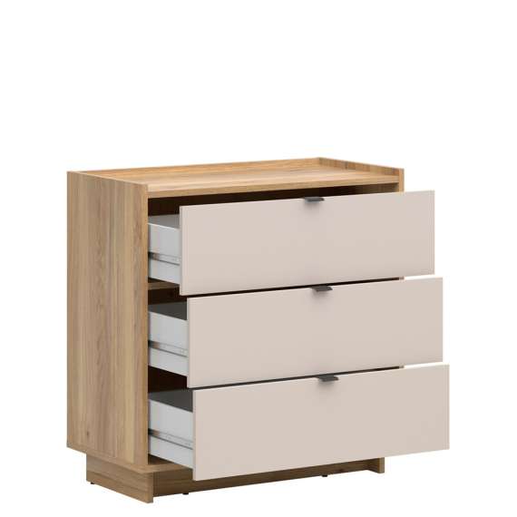 Kommode Dalva 84x85 - med 3 skuff - eik mauvella - cashmere