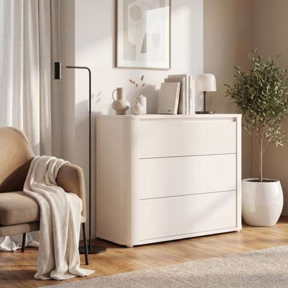 Kommode BREATH - 103x83 cm - beige sand - 3 skuffer - avrundede kanter