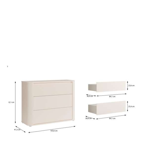 Kommode BREATH - 103x83 cm - beige sand - 3 skuffer - avrundede kanter