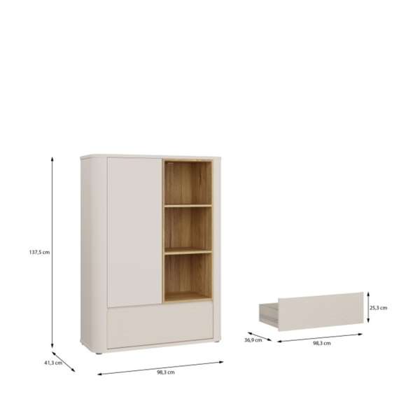 Reol BREATH - 98x137 cm - beige sand - 1 dør - 1 skuff - avrundede kanter