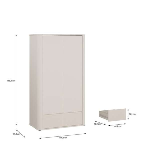 Garderobeskap BREATH - 108x195 cm - beige sand - 2 dører - 2 skuffer - avrundede kanter