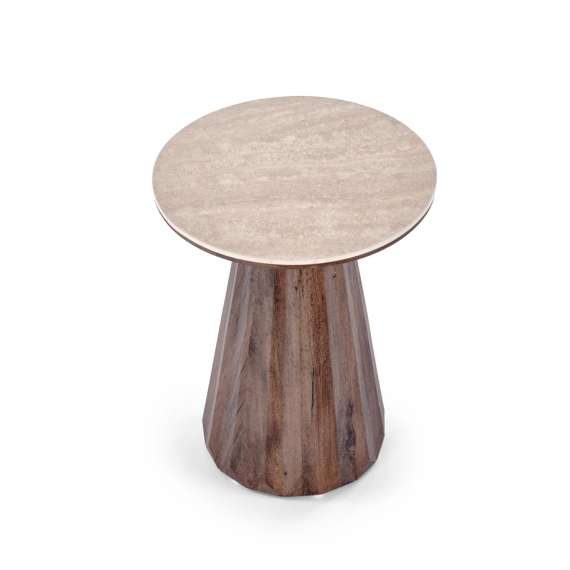 Sidebord Diavola Ø45 cm - valnøtt  - travertin