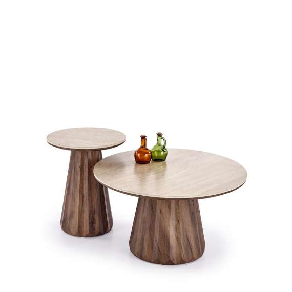 Sidebord Diavola Ø45 cm - valnøtt  - travertin