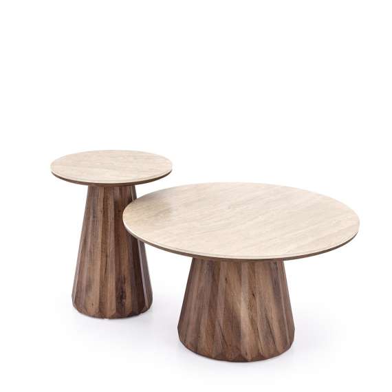 Sidebord Diavola Ø45 cm - valnøtt  - travertin