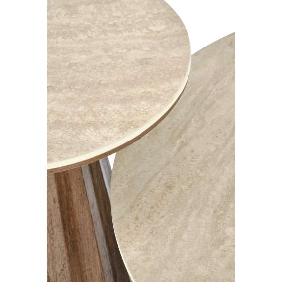 Sidebord Diavola Ø45 cm - valnøtt  - travertin