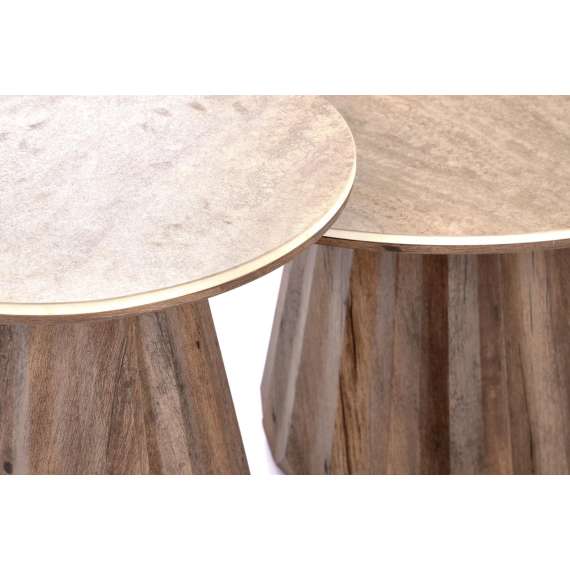 Sidebord Diavola Ø45 cm - valnøtt  - travertin