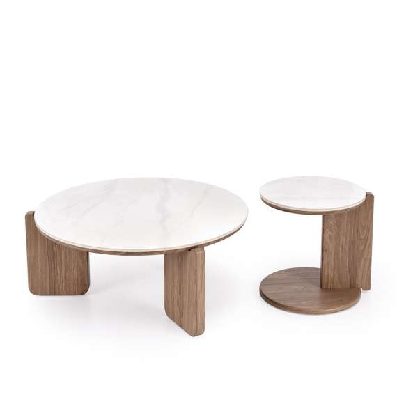 Bordsett Diuna Ø80 + Ø41 cm - valnøtt - marmor