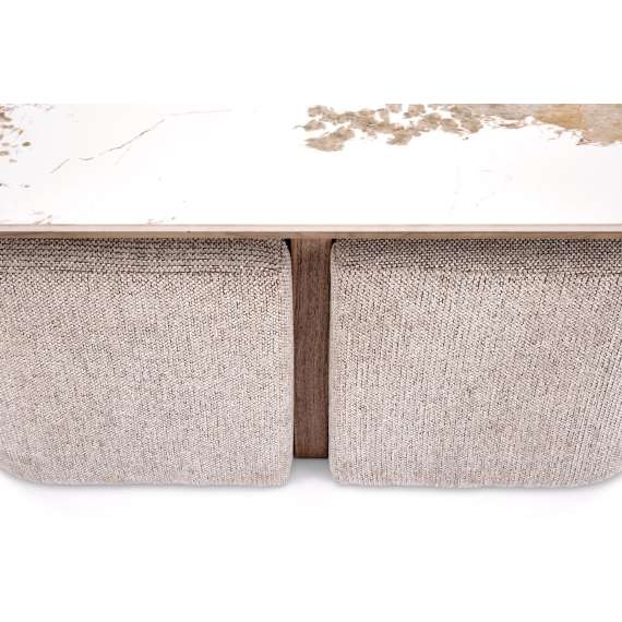 Sofabord Arakis 90x90 cm - med 4 puffer - valnøtt - marmor