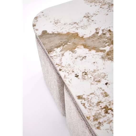 Sofabord Arakis 90x90 cm - med 4 puffer - valnøtt - marmor